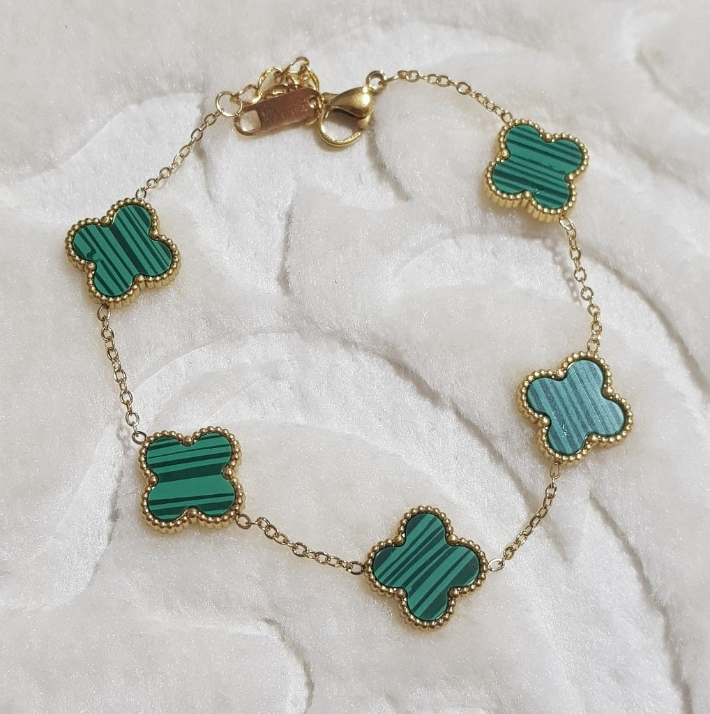 4 Yapraklı Yonca Model Altın Kaplama Paslanmaz Çelik Bileklik