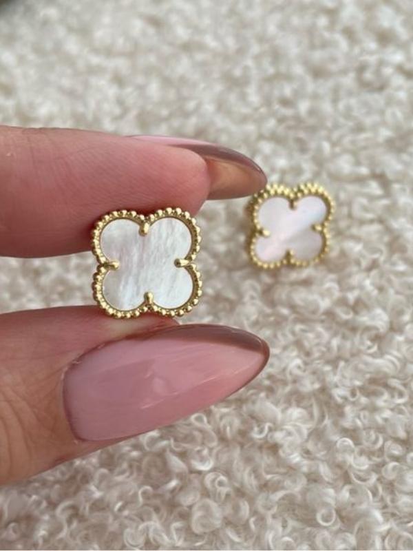 Paslanmaz Çelik Yonca Model Çift Taraflı Yonca Küpe