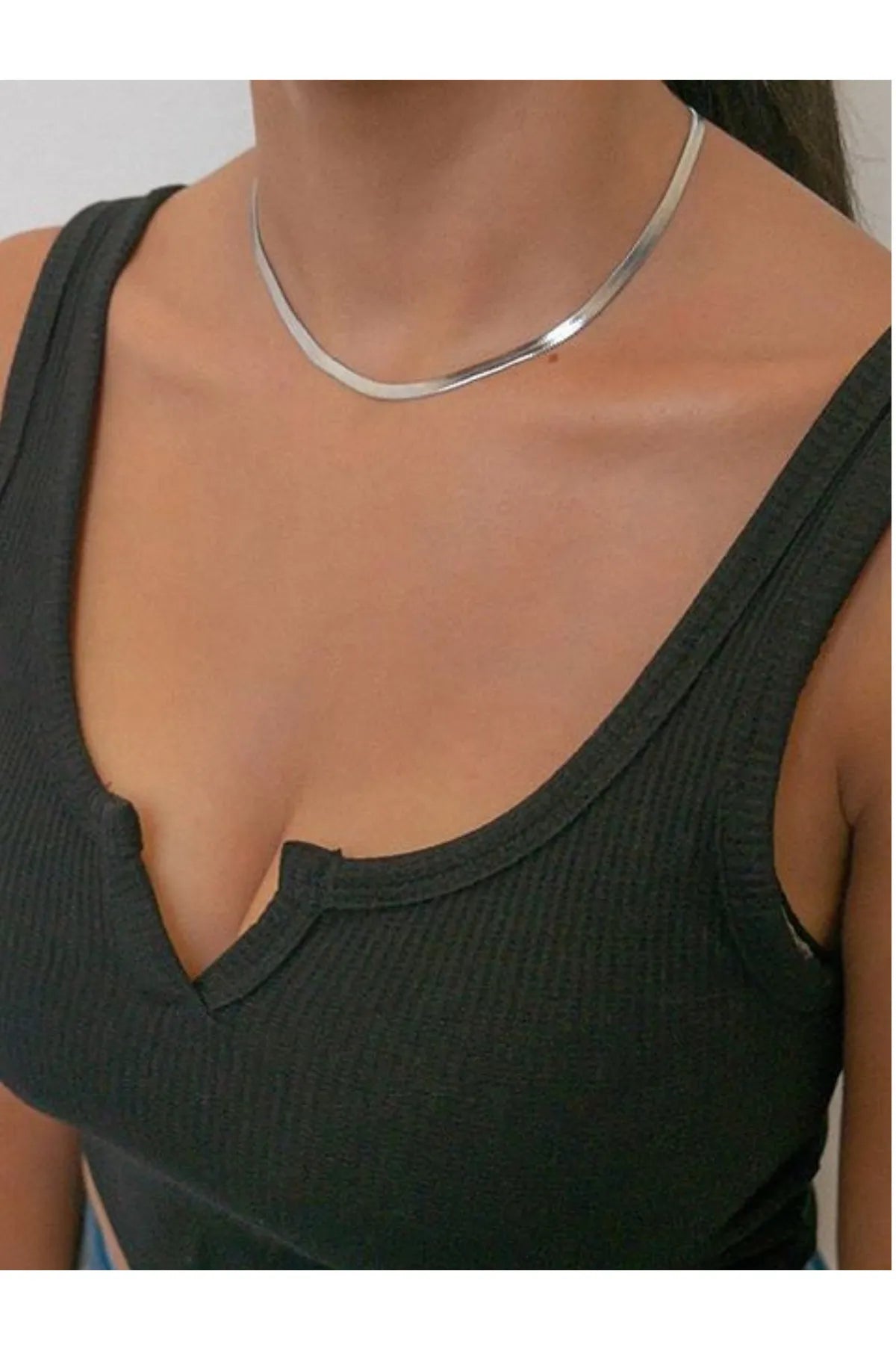 İtalyan Yassı Ezme Paslanmaz Çelik Üzeri Altın Kaplama Gümüş Renk Kolye